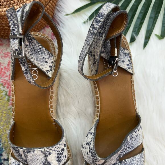 Franco Sarto Gray Beige Ankle Strap Leather Espadrille Wedge Platform Sandal 8.5 - Picture 5 of 10